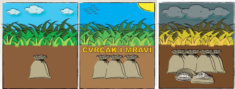 CVRČAK I MRAVI –  predstava za djecu Kazališne družine Pinklec u kojoj se kroz kontrast mrava kao radišnih ljudi i cvrčka kao neke vrste boema koji uživa u trenutku, pred gledatelje se stavlja opreka materijalnih dobara bez kojih nema napretka i umjetnosti čija je važnost također neosporna / subota / 25.2.2023. / 16.00 sati